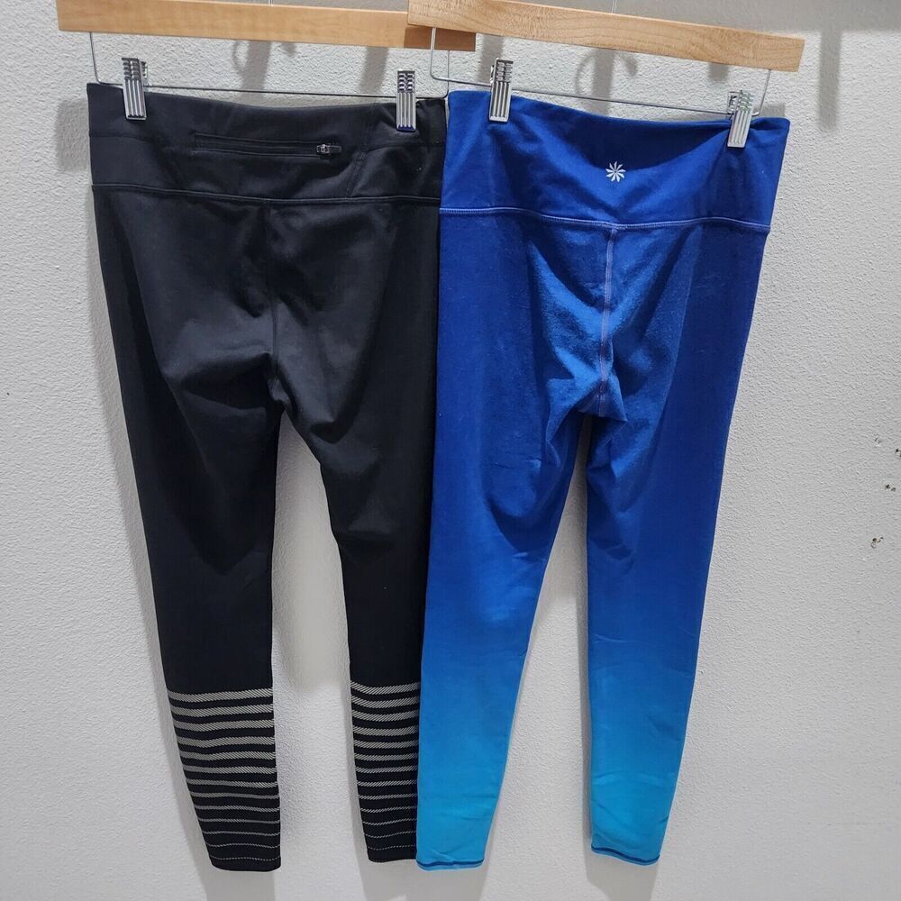 Athleta Leggings 7/8 Mid Rise Pockets Umbre Solid Stripes‎ Lot Of 2 Sz XS - Picture 3 of 8